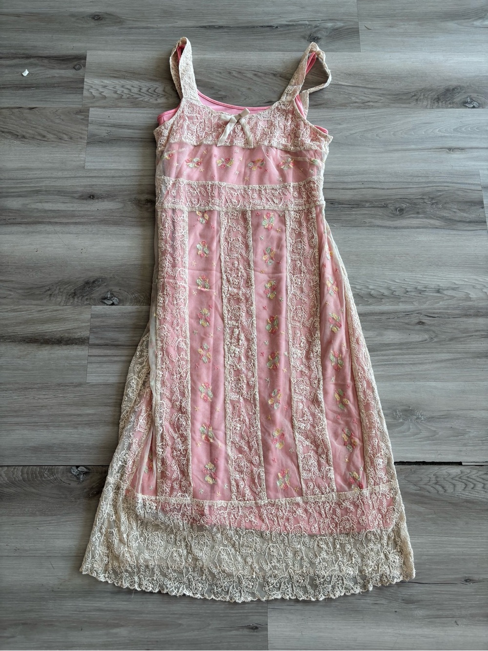 Anthroplogie Odille 8 Cottage Core Fairy Pink Lace-Trim Floral Midi Dress